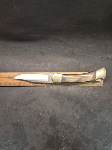 Custom Buck 110 Folding Knife Hunting Buffalo Horn Handle Scales Idaho 2005 - Picture 21 of 23
