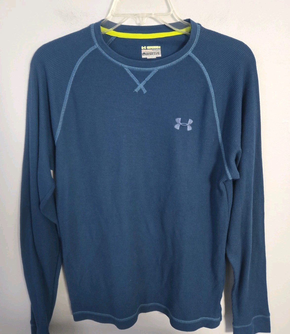 Under Armour Green Long Sleeve Shirt Men’s Large Blue Thermal Waffle Knit Loose