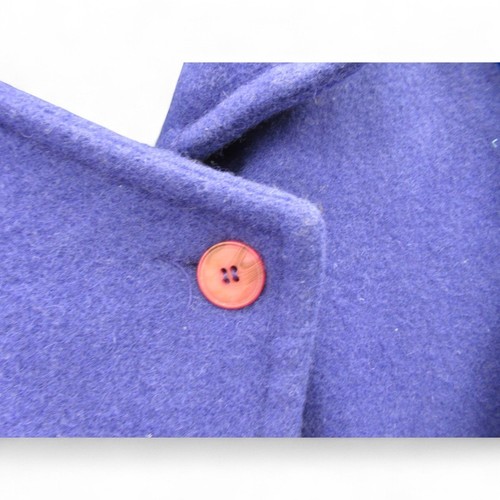Vintage 80's Pure New Wool Ladies Long Coat Purple Royal Blue UK Large -Preloved - Picture 6 of 24