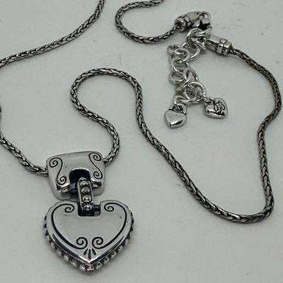 136. BRIGHTON Retired Cafe Au Lait Heart Silver Plated Pendant Necklace.