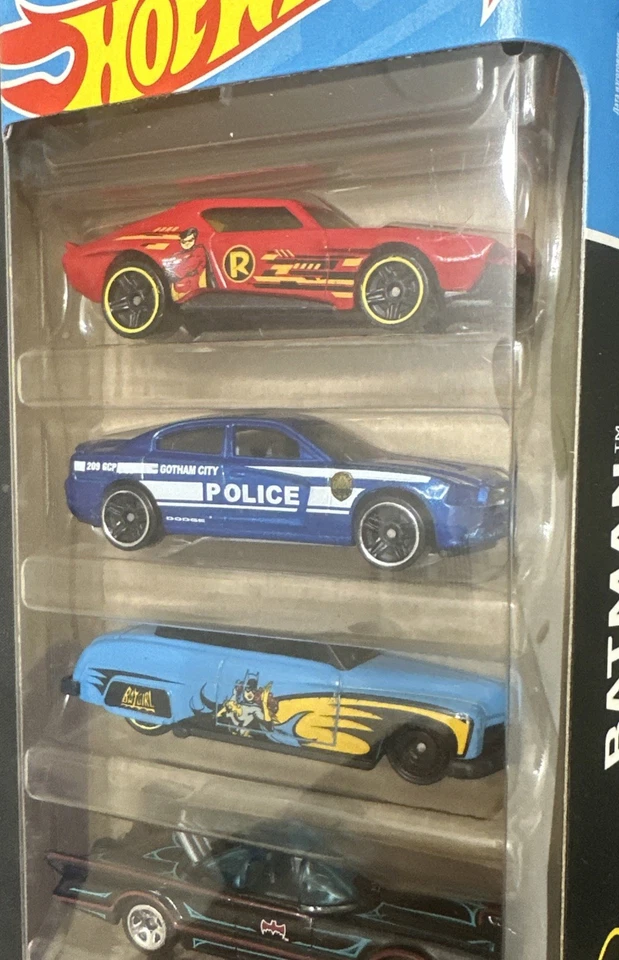 2022 Hot Wheels DC BATMAN 5-PACK Diecast Set with Tv Series Batmobile & The Bat - Image 3 of 4