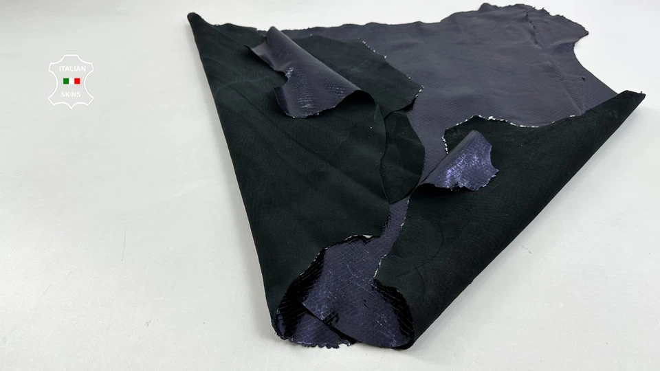 METALLIC DARK INDIGO BLUE SNAKE PRINT On Lamb Leather 3 skins 15sqf 0.7mm #C5800 - Image 3 of 4