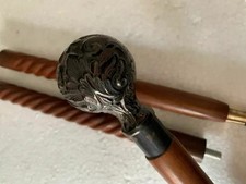 Brass Wolf Head Handle Cane Vintage Wooden Walking Stick Victorian Stick Style