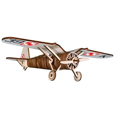 Jagdflugzeug PZL P.11C - farbig - 3D Holzbausatz Flieger Holz Steck Holzpuzzle