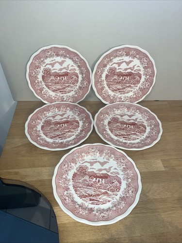 Lot 5 Grandes Assiettes Décor Campagne Anglaise Vintage Rouge N.Fontebasso Ø25cm - Picture 2 of 4