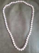 NATURAL PINK ROSE QUARTZ BEAD BALL CONTINOUS STRAND NECKLACE VINTAGE