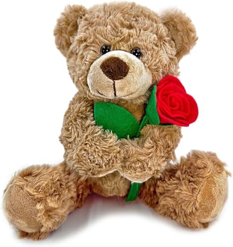 Brown Teddy Bear Plush Toy with Rose Cute Stuffed Animal for Girlfriend Mom - Picture 6 of 8
