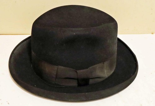 1940s Stetson Royal De Luxe "St. Regis" Black Fur Felt Homburg Frdora, Size 7