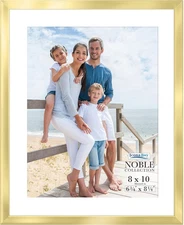 8X10 Gold Picture Frame W/Mat, Modern Professional Frame, Noble Collection