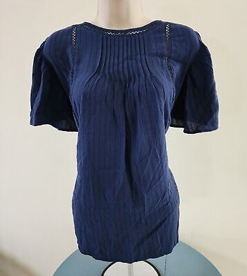 Knox Rose Women's Navy-Blue Flutter Sleeve Eyelet Embroidered Top Size: M  (NWT)