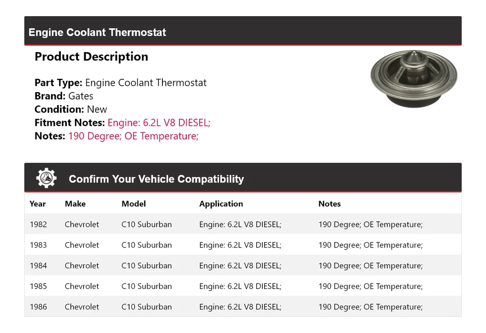 Portões termostato líquido refrigerante motor suburbano Chevrolet C10 1982-1986 1983 1984 - Imagem 2 de 4