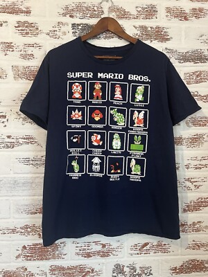 Super Mario Bro Pixel Characters Short Sleeve T-shirt Men s Size L