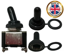 (100) Universal Black Rubber Threaded Splash Proof Toggle Switch Cover - UK Made