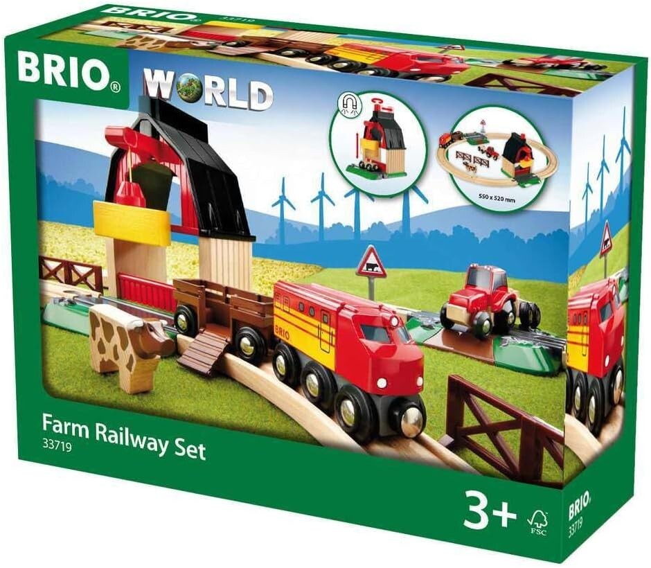 Sustainable Wooden Train Set - Farm Railway with Crane and Accessories