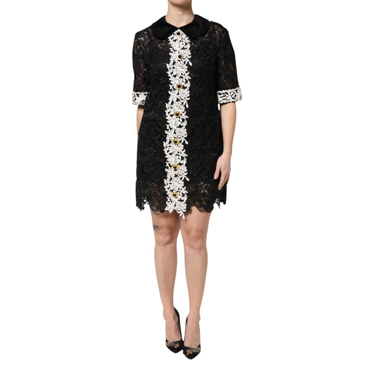 Dolce & Gabbana Black Floral Lace Embellished Mini Dress IT40|S
