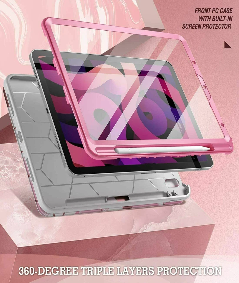 For iPad Air 4 2020 Tablet Case Smart Cover with Screen Protector Marble Pink - Image 4 of 4