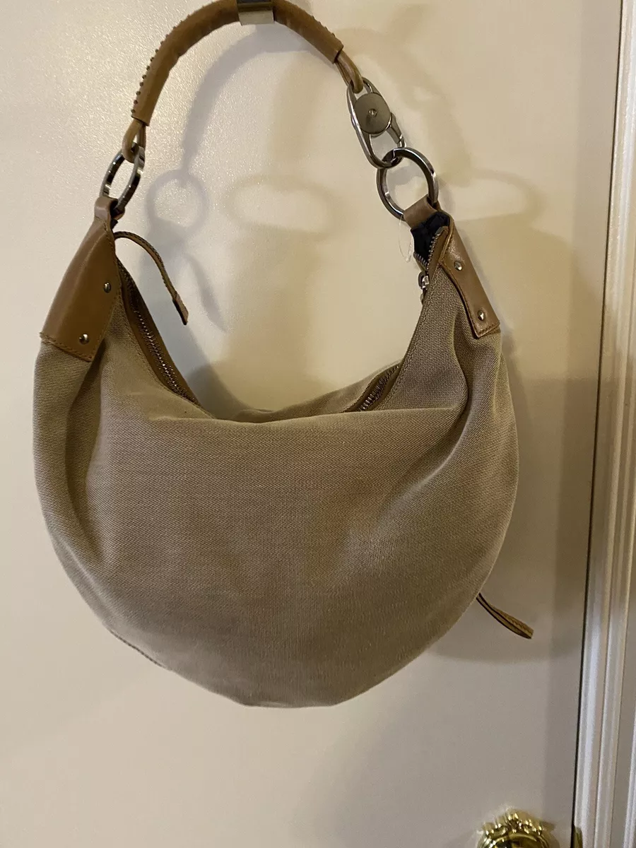 GUCCI Half-moon Crescent Hobo Shoulder Handbag Canvas W/leather Trim COA