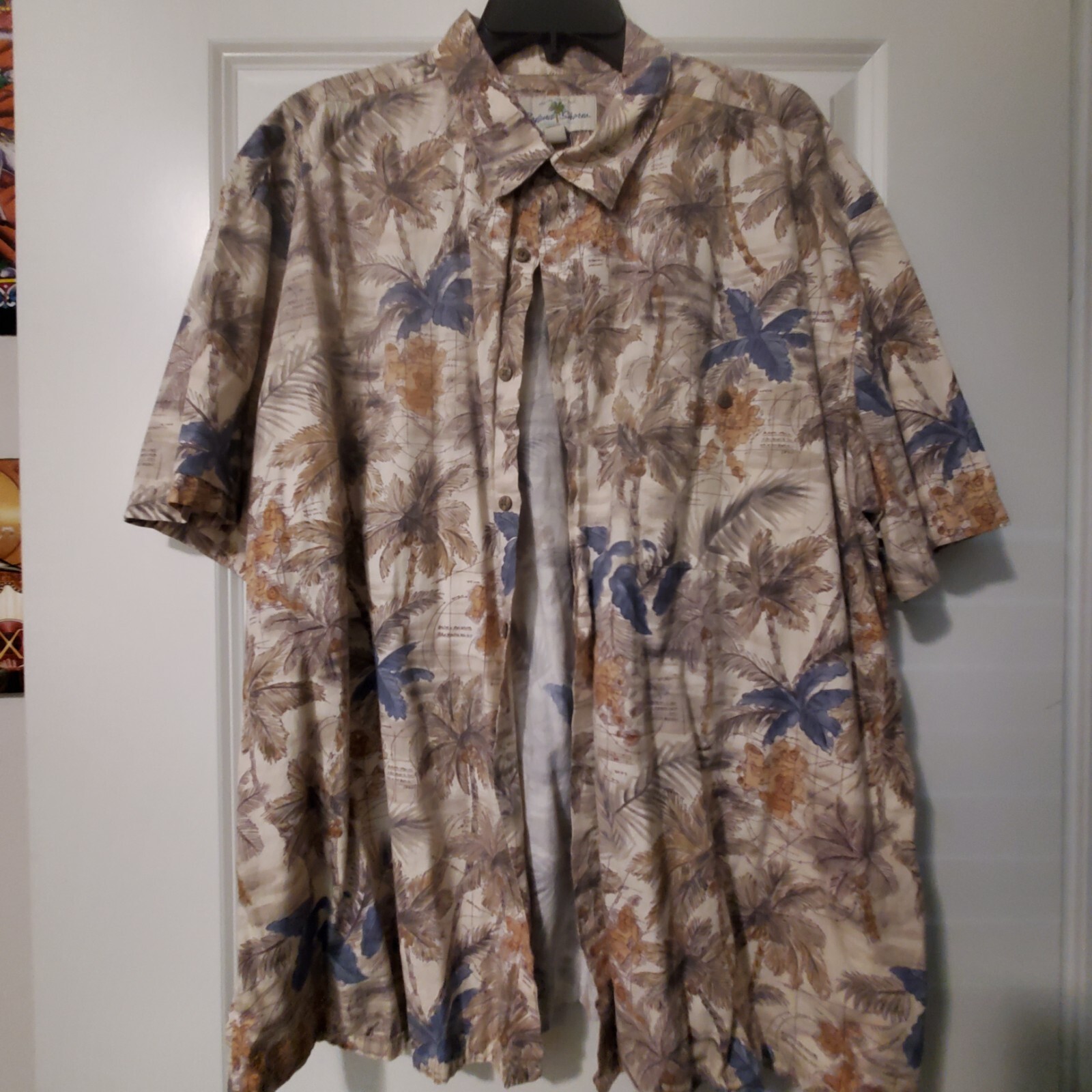 Island Shores XXL Men's Hawaiian Shirt- Cotton- Maps & Palm Trees Tropical Beach
