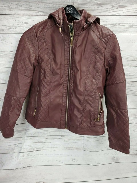 Platini Womens Vegan Leather Burgundy Jacket Hoodie 2xl Nwt Ebay