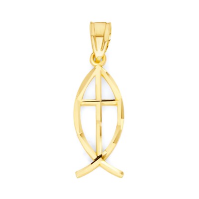 Massiver Gold Ichthys Fisch Anhänger erhältlich in 10k oder 14k - religiöser Schmuck