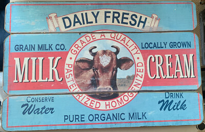 Big Dairy Fresh Milk Cream Cow Wood Wall Sign Primitive French Country Farmhouse Ebay
