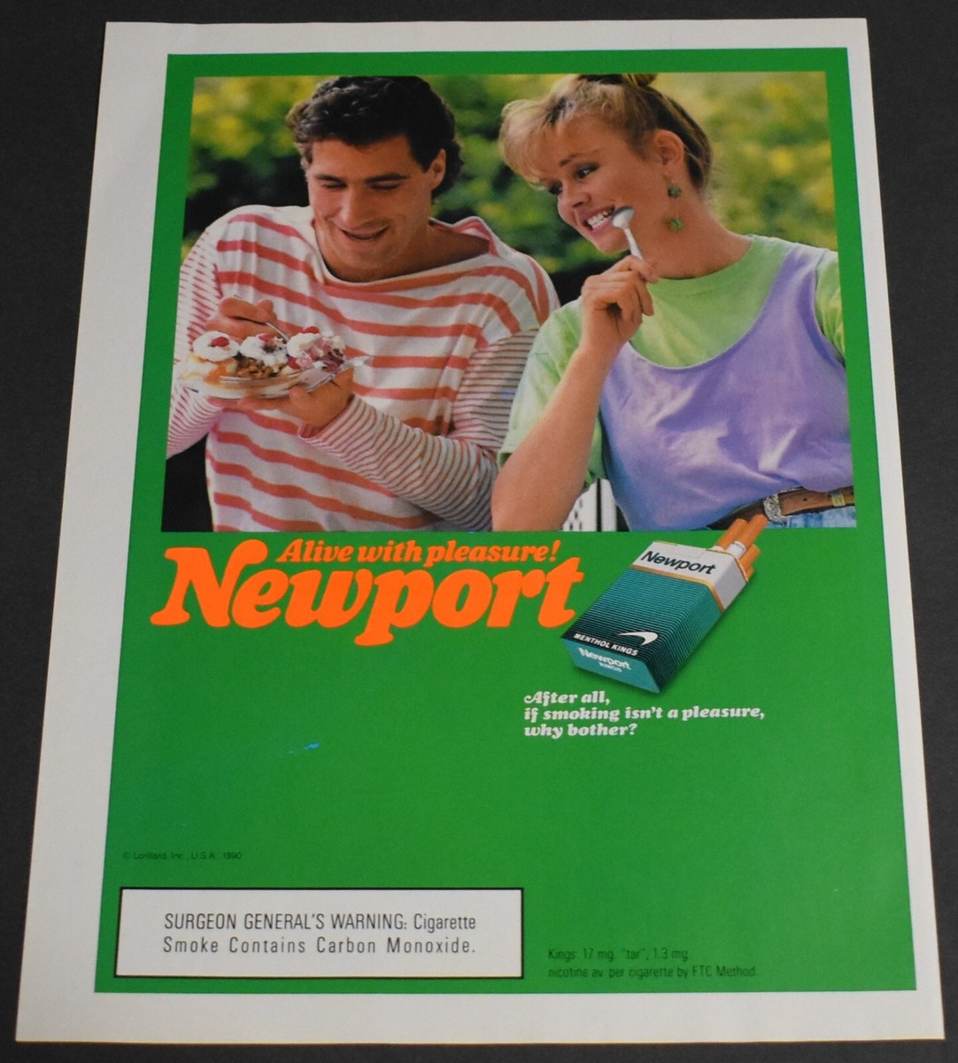 Newport Cgarette Alve Wth Pleasure Orgnal 1980s Vntage Prnt Ad Playboy Magazne