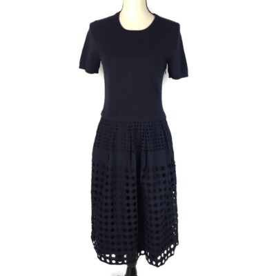 Ann Taylor Navy Blue Sweater Dress Lace Bottom Womens M NWT | eBay