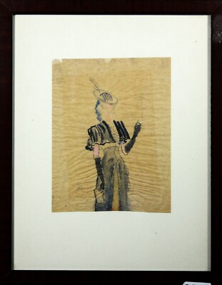 Tusche Gouache Mondäne Dame Portrait Arnold Blome Norddeutsch Monogrammiert