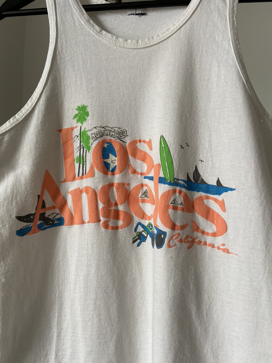 Vintage 80s 90s Los Angeles CA Graphic White Tank Top Size S