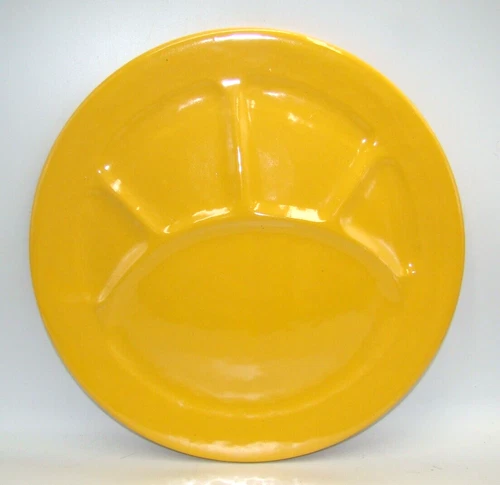 Vintage Bauer Pottery Plain Ware Yellow Large 5 Part Grill Plate