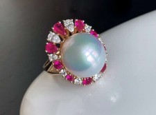 the best 13-14mm Australian south sea pearl ring G18K  5.85g D&R 1.755ct