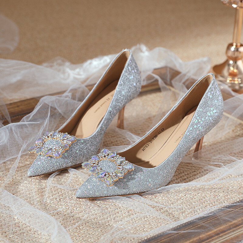 Zapatos de salón de tacón alto con estrás de tacón alto con punta de aguja para dama