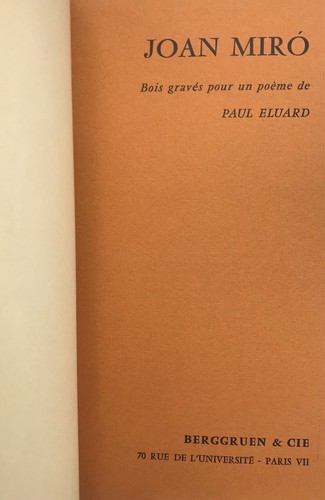 JOAN MIRÓ: BOIS GRAVÉS POUR UN POÈME DE PAUL ELUARD, Berggruen & Cie -1958 -Art - Foto 4 di 12