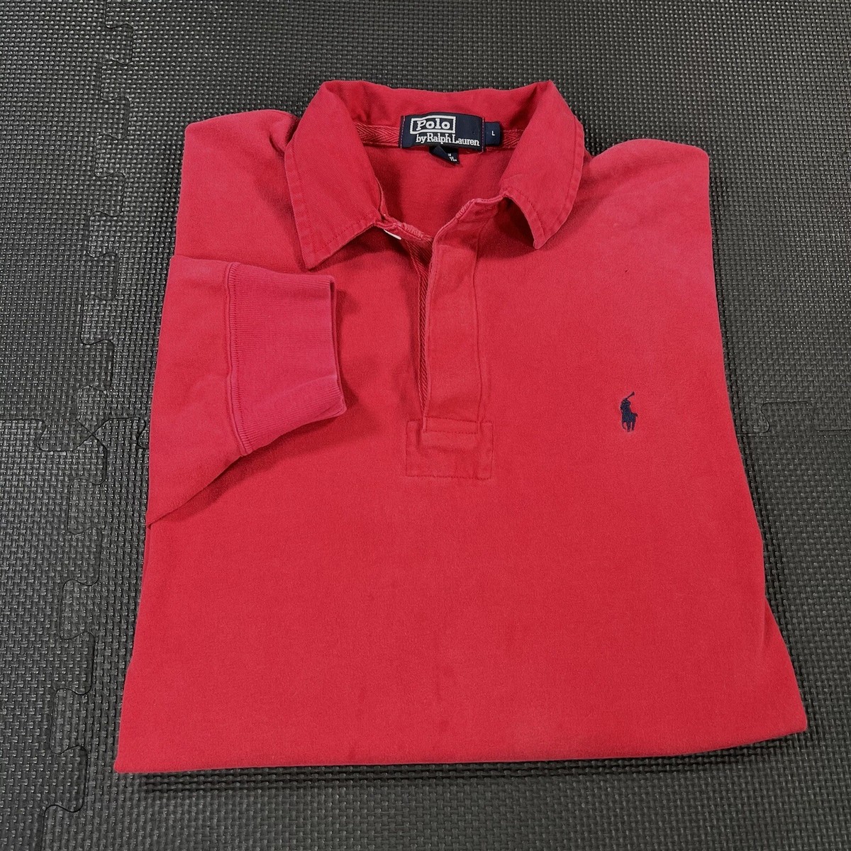 Vintage 90s Polo Ralph Lauren Rugby Shirt Mens Large Faded Red