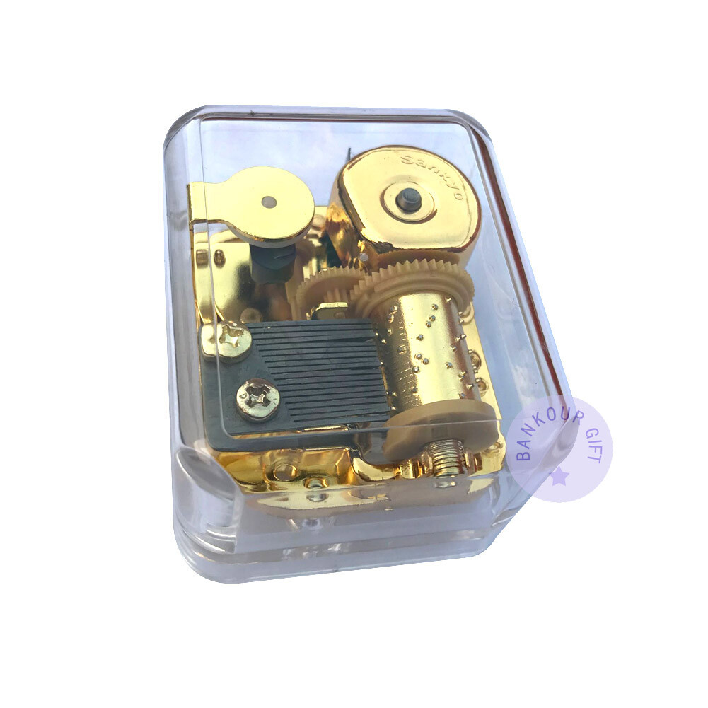 Boîte à Musique En Bois Marron – Mécanisme Sankyo 18 Notes à Manivelle – Mélodie « What A Wonderful World » – Avec Miroir