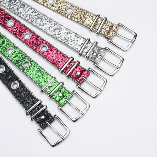 Women Sequin Bling Leather Belt Western Cowgirl Pin Buckle Jeans Waist Belt