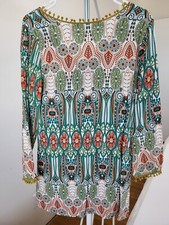 Unbranded S/M Boho Cali Chic Midi Summer Casual Multi Colored Dress Pom-Pom Trim