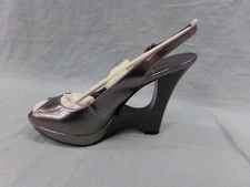 BAKERS Women's Size 8 1/2 DANICA Pewter Open Toe Wedge Heel Shoes NEW
