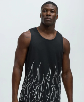 Fuel The Fire Graphic Flames Muscle Shirt Tank Top Size XL Black