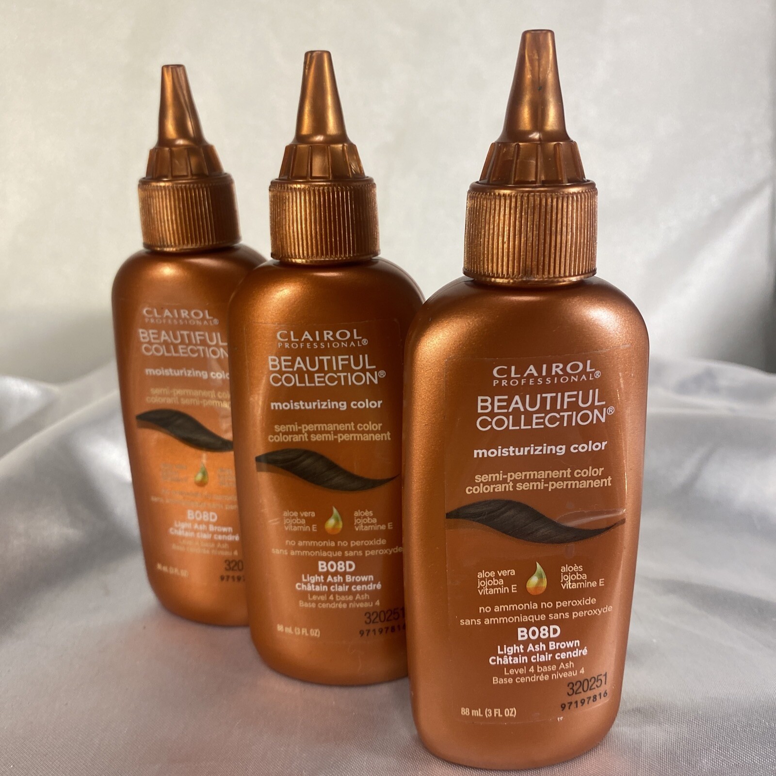 3X Clairol Beautiful Collection B08D Light Ash Brown Semi-Permanent Hair Color