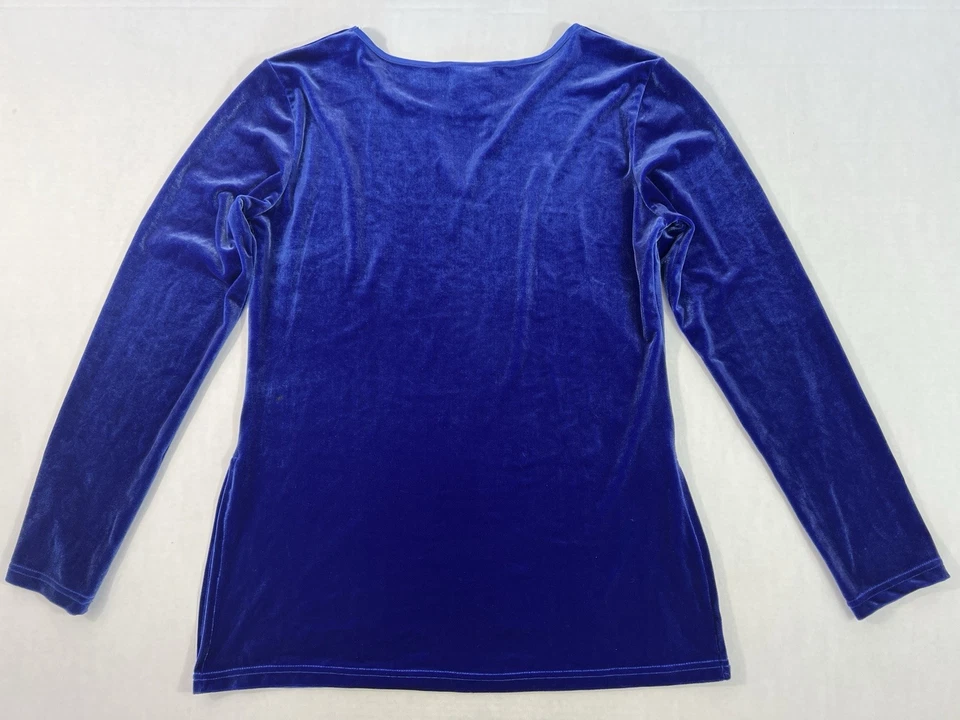复古 Finesse 蓝色长袖天鹅绒衬衫 M 码 — 第 2/4 张图片