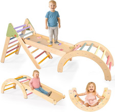 7-In-1 Pikler Triangle Set Toddler Climbing Toys Indoor, Montessori Baby Climbin