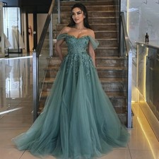 A Line Prom Dress Lace Applique Evening Party Dress High Wasit Princess Gown