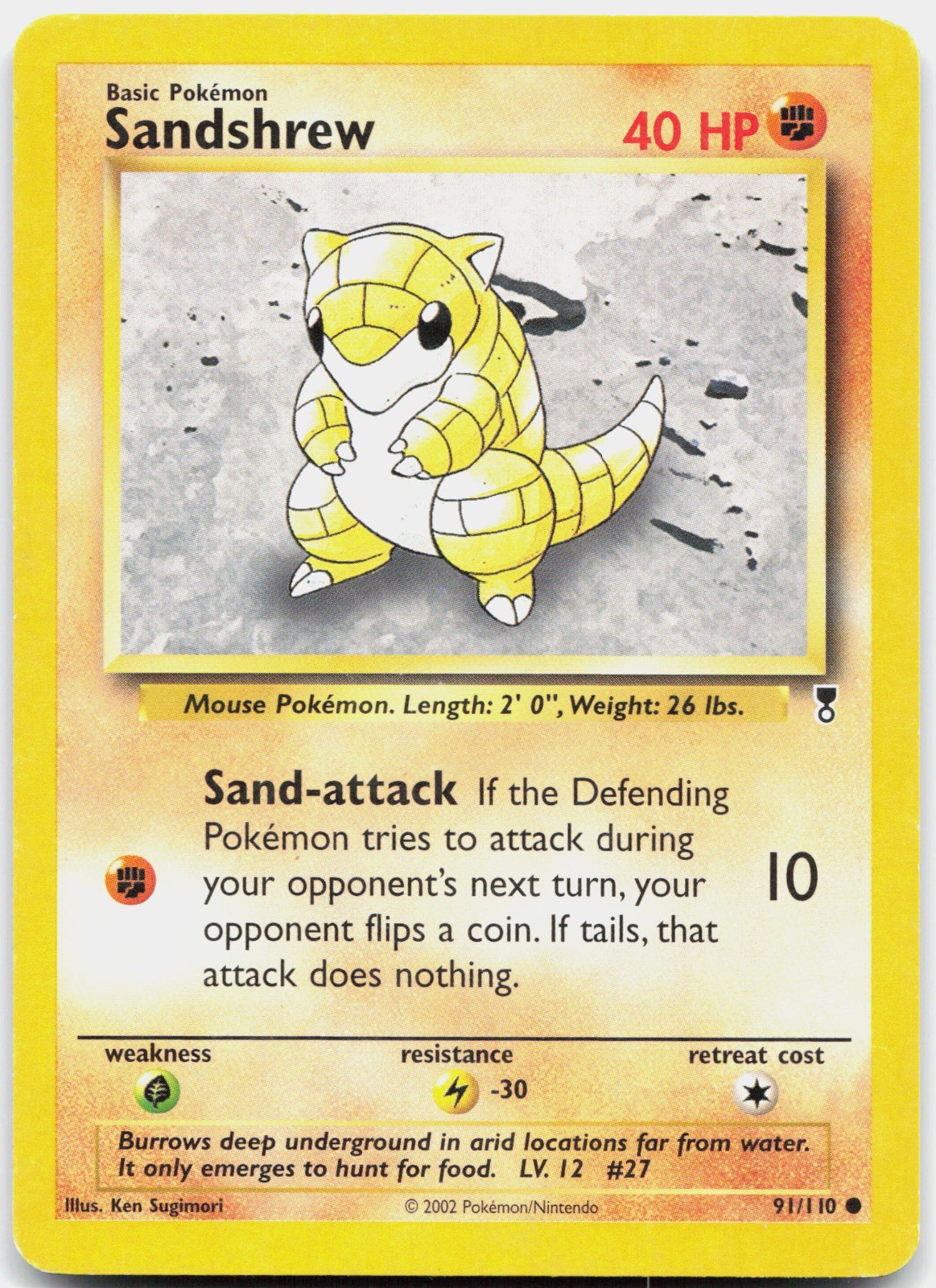 Pokemon Sandshrew Common Legendary Collection 091/110 MP Trading Card TCG