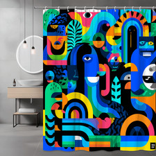 Abstract Colorful Faces Shower Curtain Graphic Art