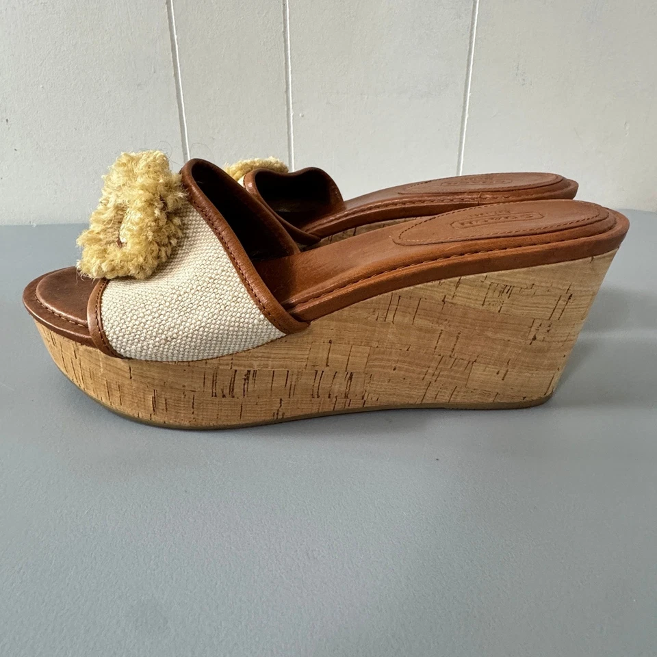 Sandalias Coach Alpargata Floral Corcho Cuña Cuero Toboganes Mujer Talla 11B Foto 3 de 4