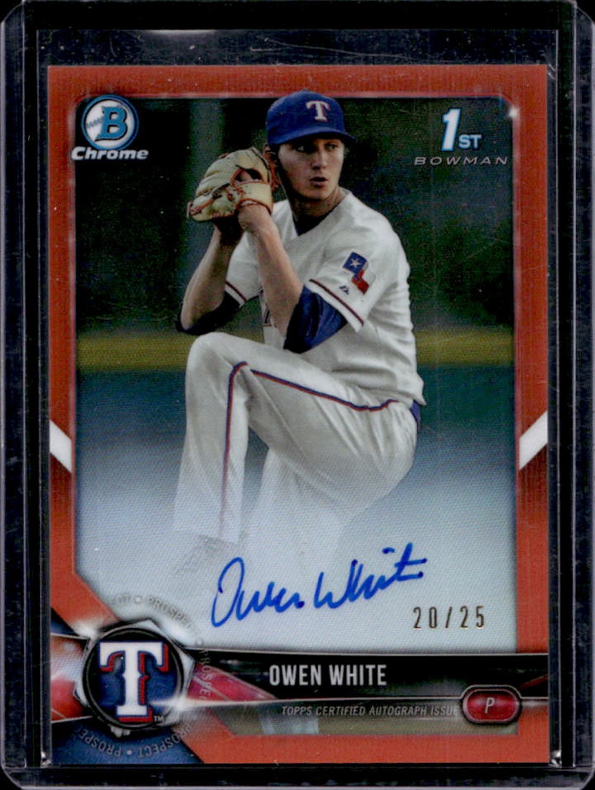 2018 Bowman Draft Owen White Chrome Auto 1st Orange Refractor #20/25