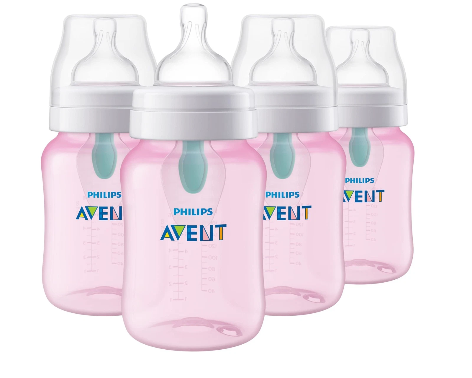 Philips Avent Anti-Colic Bottle with AirFree Vent 9oz Flow 2 Nipples 1m+ 4pk...
