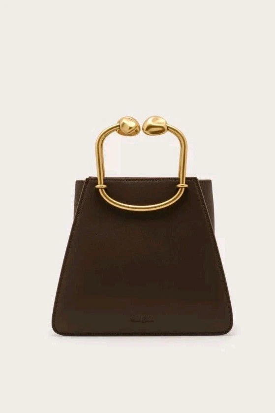 Cult Gaia Maxine Bag-Luwak Chocolate Brown Structured Gold Handle Bag NEW $498