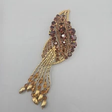 Vtg Bozart Italy Brooch Pin Oversized Gold Tone Cognac Rhinestone Articulated